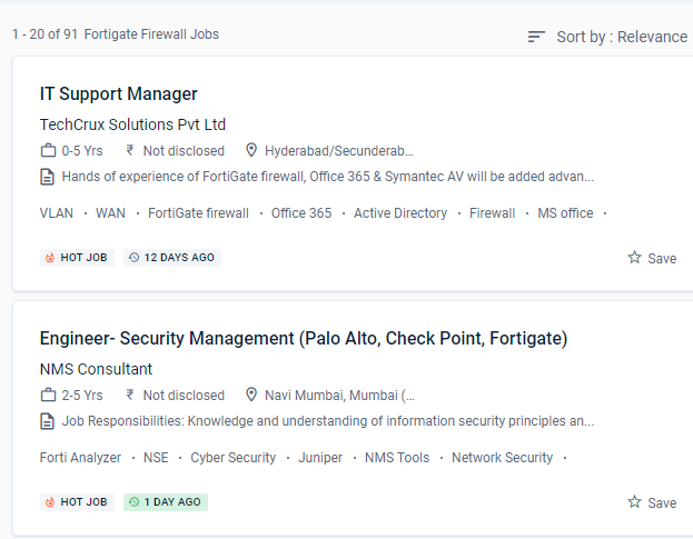 Fortinet Firewall internship jobs in Chennai